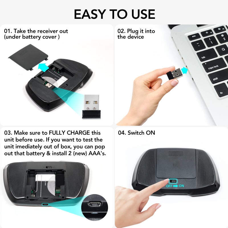 Miritz A3 Bluetooth Mini Keyboard with Touchpad - Universal 2.4GHz Backlit Handheld Keyboard & Mouse Combo for Smart TV/PC/Android TV/PS4/MacOS/Tablet - Image 3